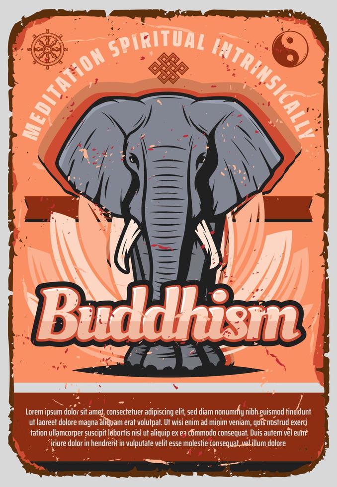 Buddhism religion elephant, lotus, yin and yang vector