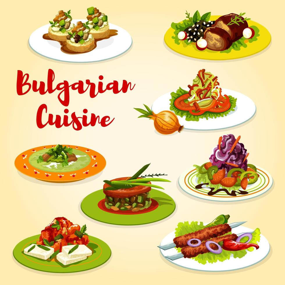 Bulgarian grilled meat and vegetable salad dishes vector