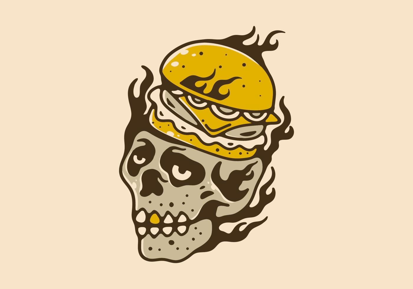diseño de ilustración de hamburguesa en un cráneo vector