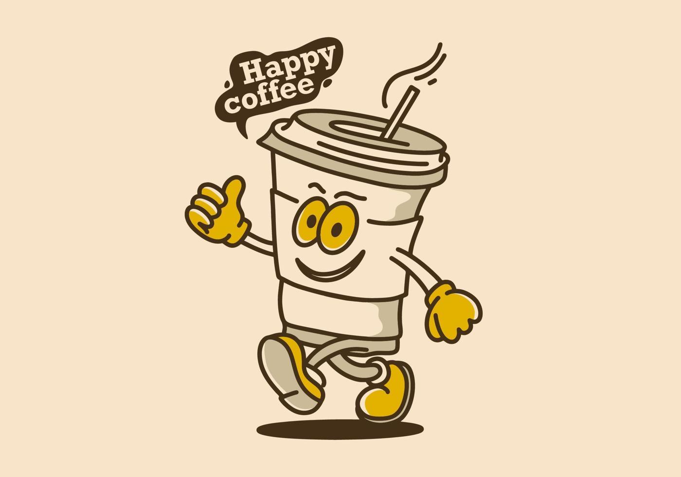 Illustration design of walking coffee cup vector