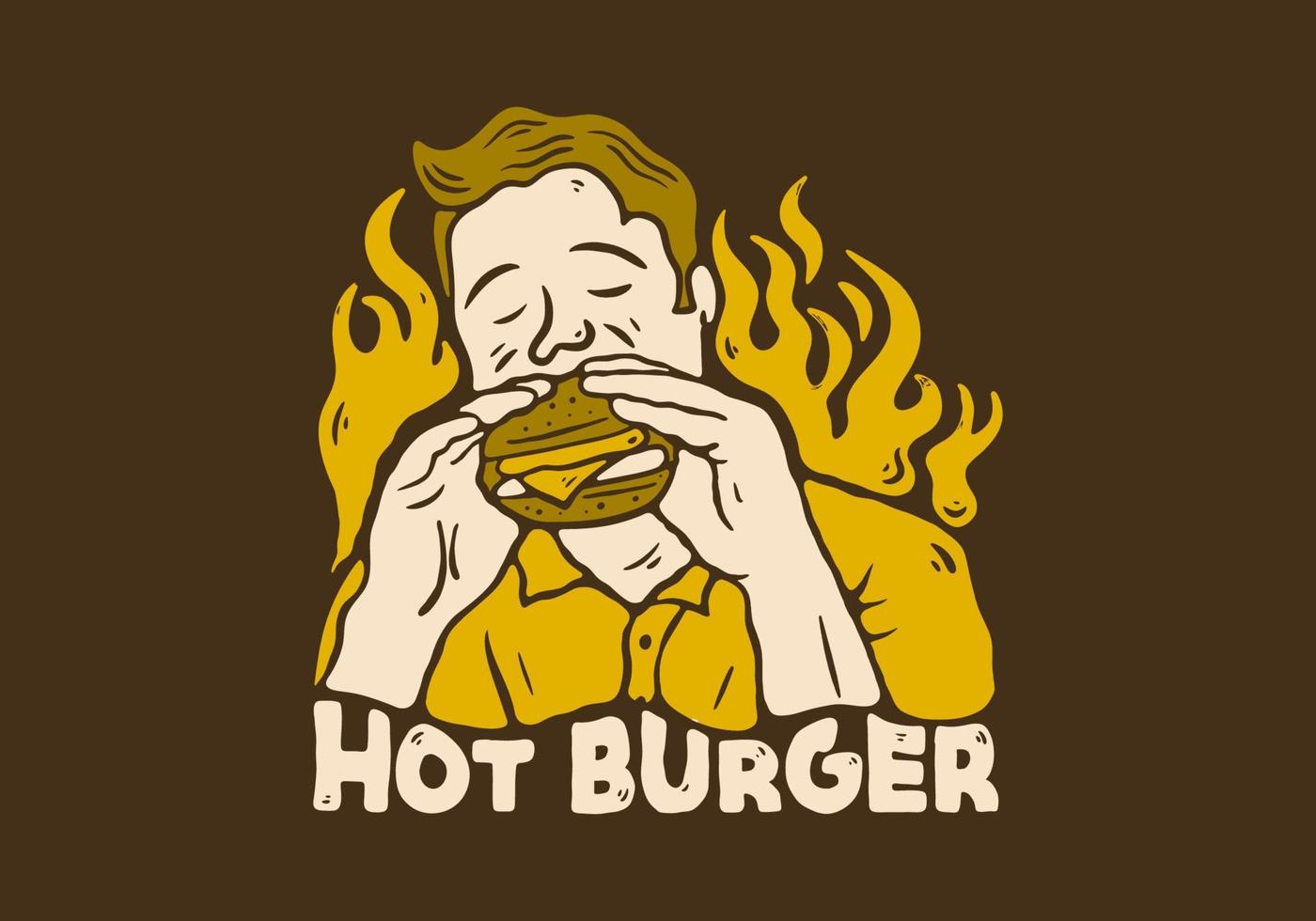 Illustration design of man eating burger vector