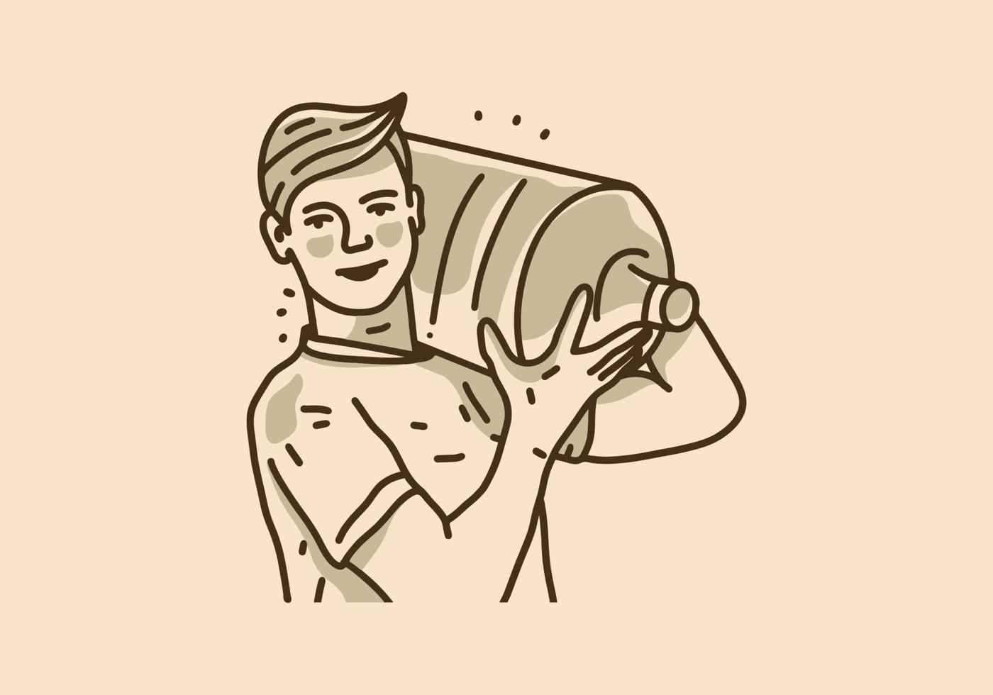 Vintage art illustration of a man lifts a gallon vector