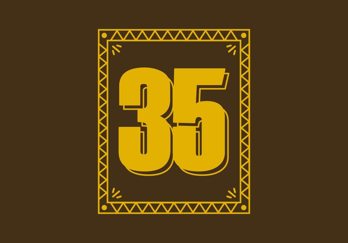 número 35 en marco de rectángulo retro vector