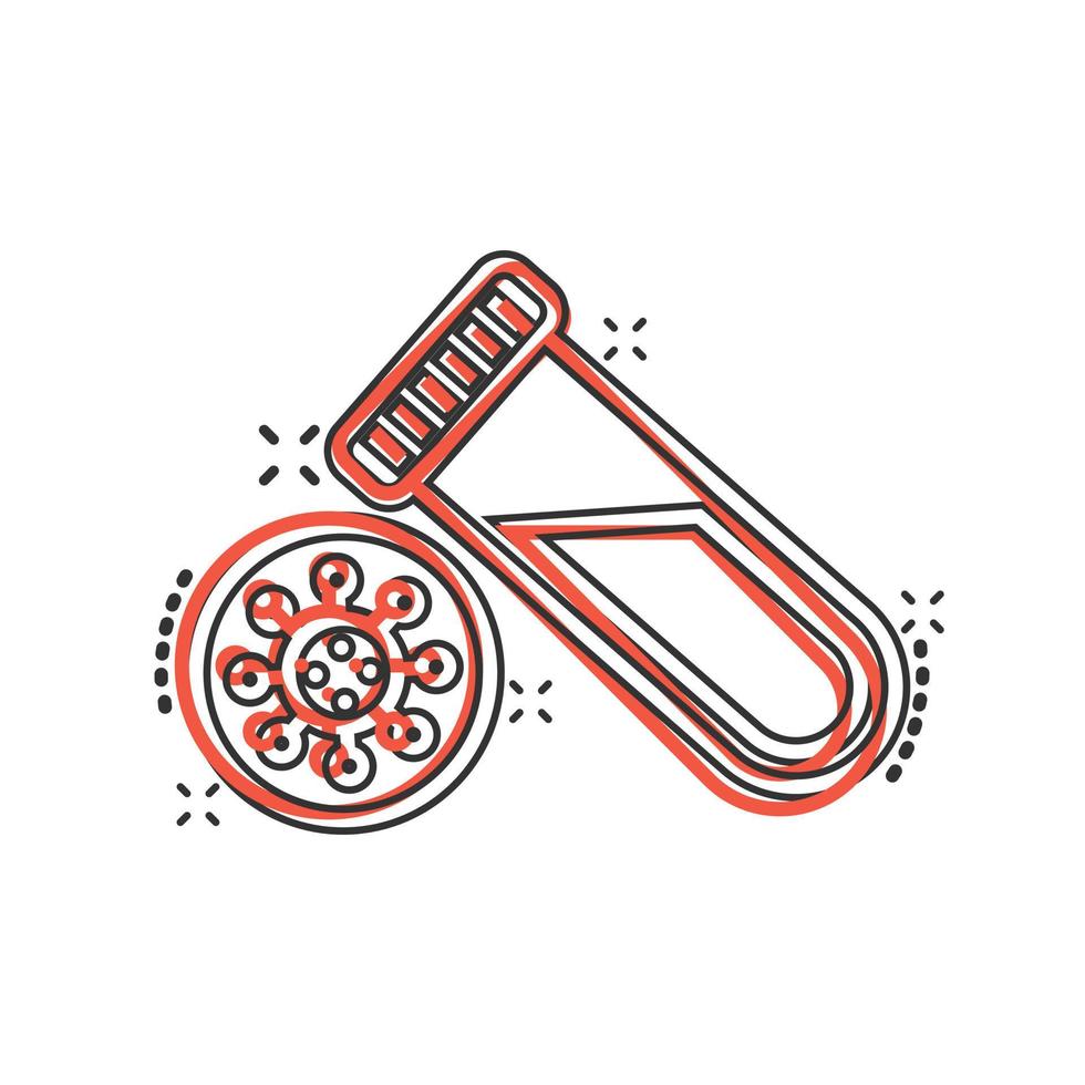 Coronavirus test icon in comic style. covid-19 cartoon vector illustration on isolated background. Medical diagnostic splash effect sign business concept.