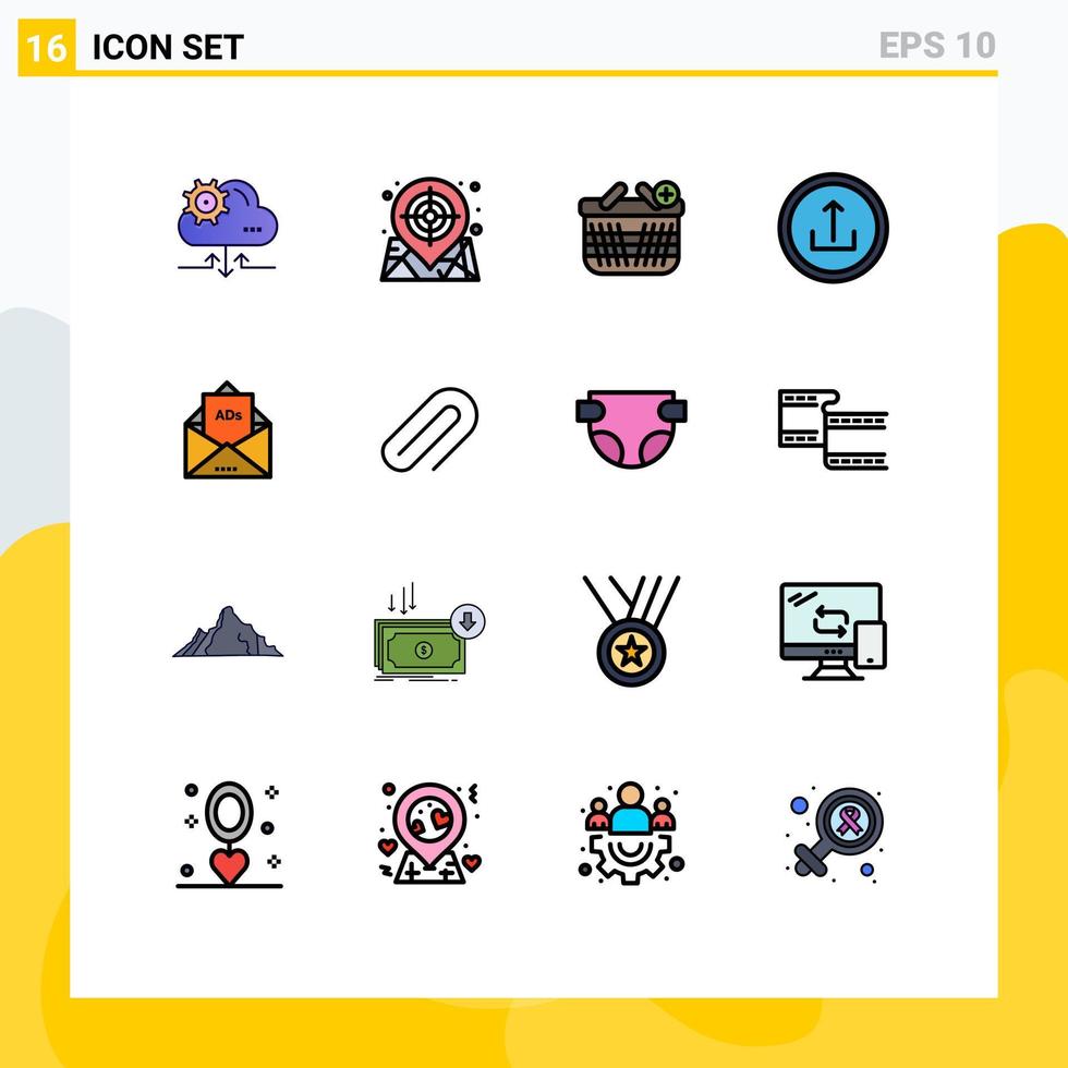 Flat Color Filled Line Pack of 16 Universal Symbols of ad mobile basket interface application Editable Creative Vector Design Elements