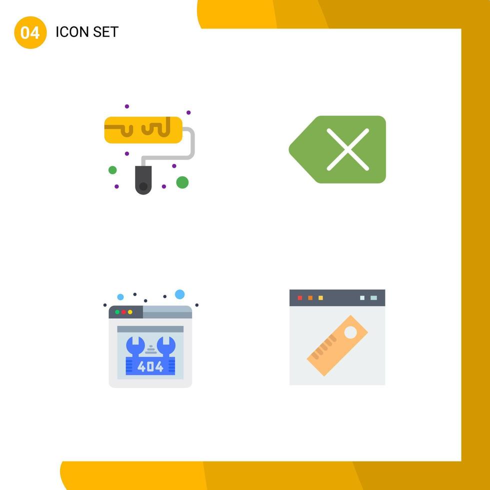 Modern Set of 4 Flat Icons Pictograph of brush repair backspace error page Editable Vector Design Elements