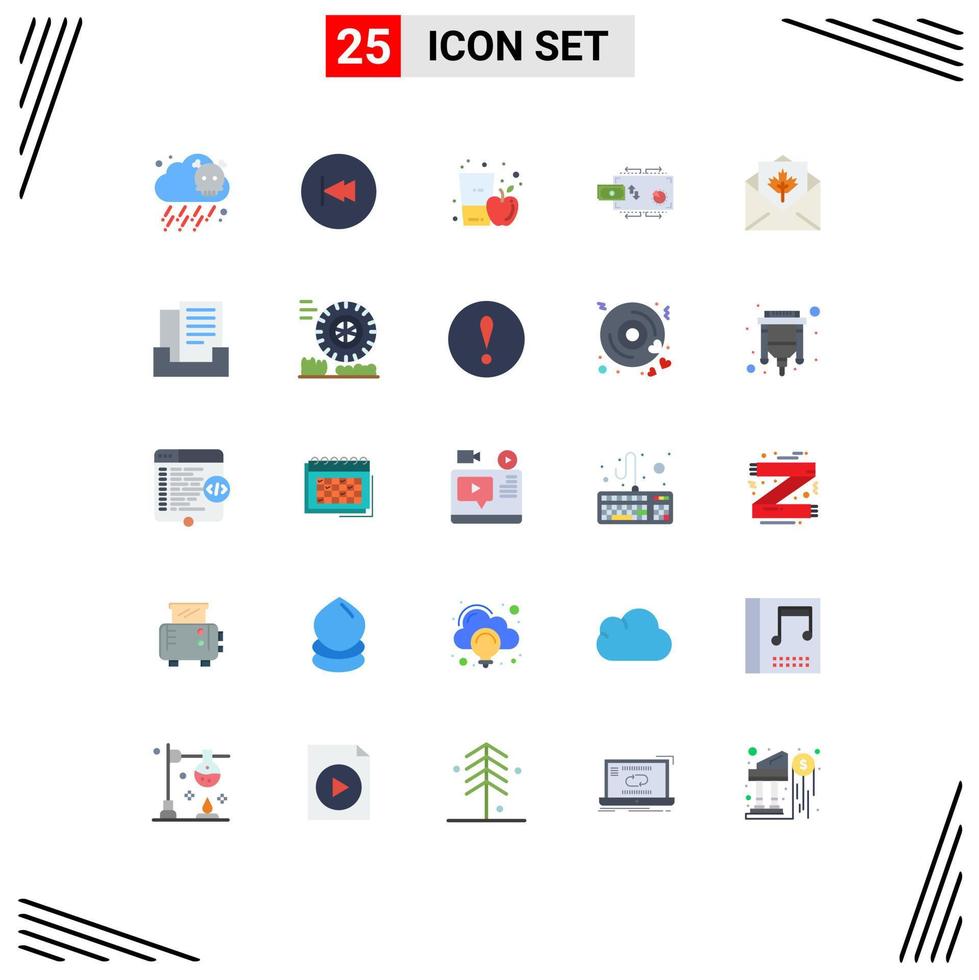 Group of 25 Flat Colors Signs and Symbols for payments marketing apple flow juice Editable Vector Design Elements