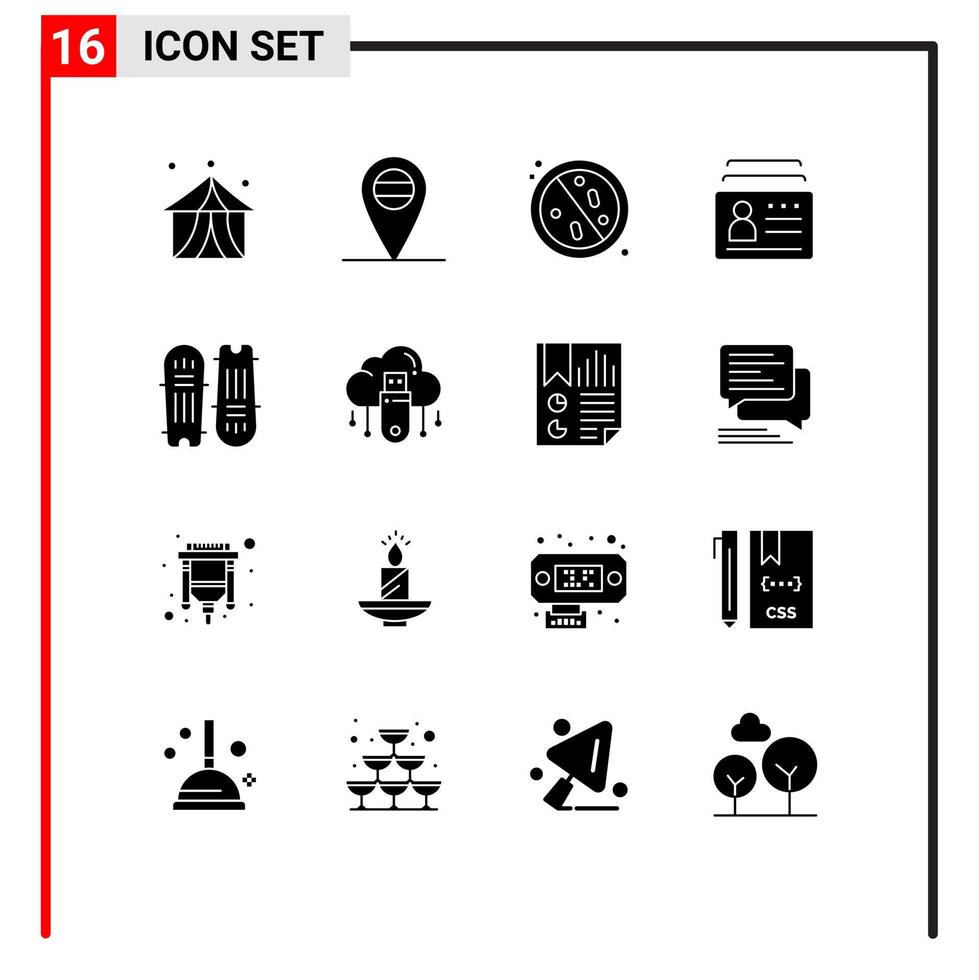 Pictogram Set of 16 Simple Solid Glyphs of cricket ball identification healthcare id card Editable Vector Design Elements
