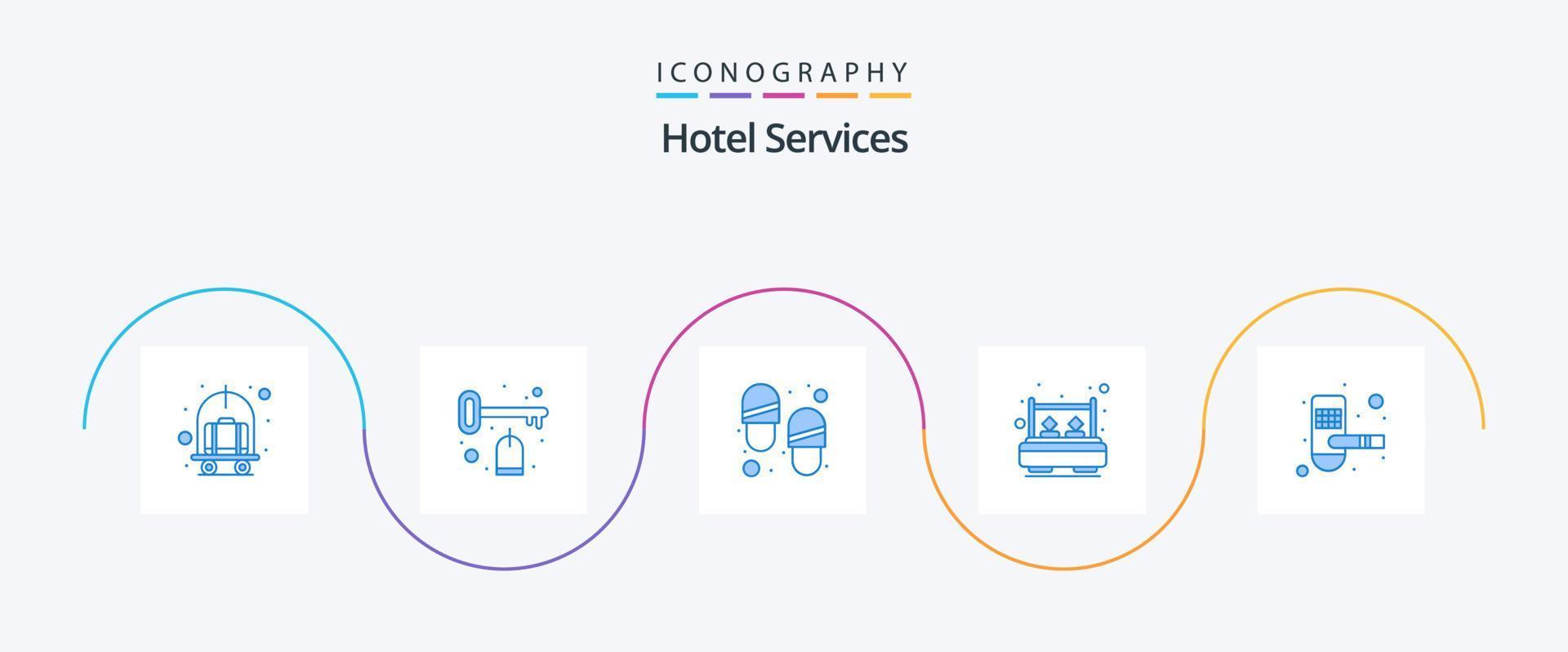 Paquete de 5 iconos de servicios de hotel azul que incluye tarjeta de acceso. puerta. Zapatos. descanso. doble vector