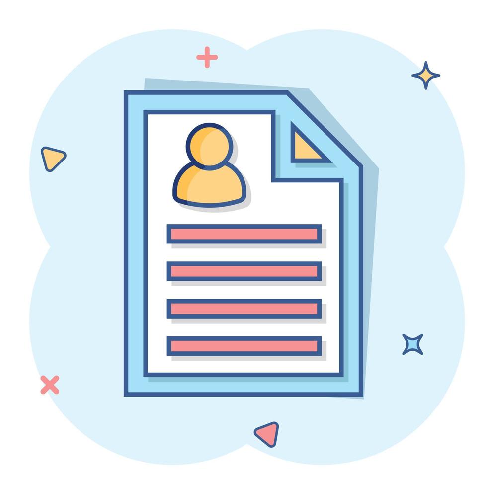 Resume icon in comic style Contract - Resume Icon In Comic Style Contract Document Cartoon Illustration Pictogram Resume Business Concept Splash Effect Vector