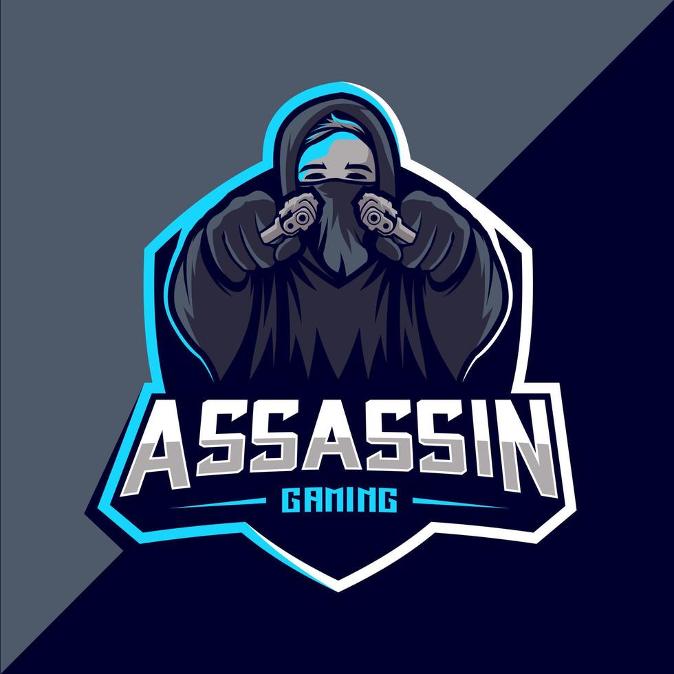 asesino con diseño de logotipo de esport de mascota de armas vector