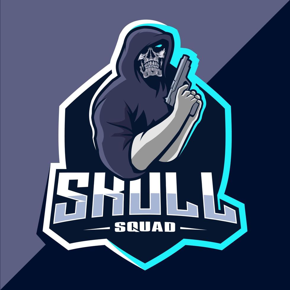 Skull squad with gun mascot esport logo design vector
