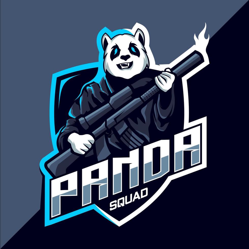 escuadrón panda con diseño de logotipo de esport de mascota de pistola vector