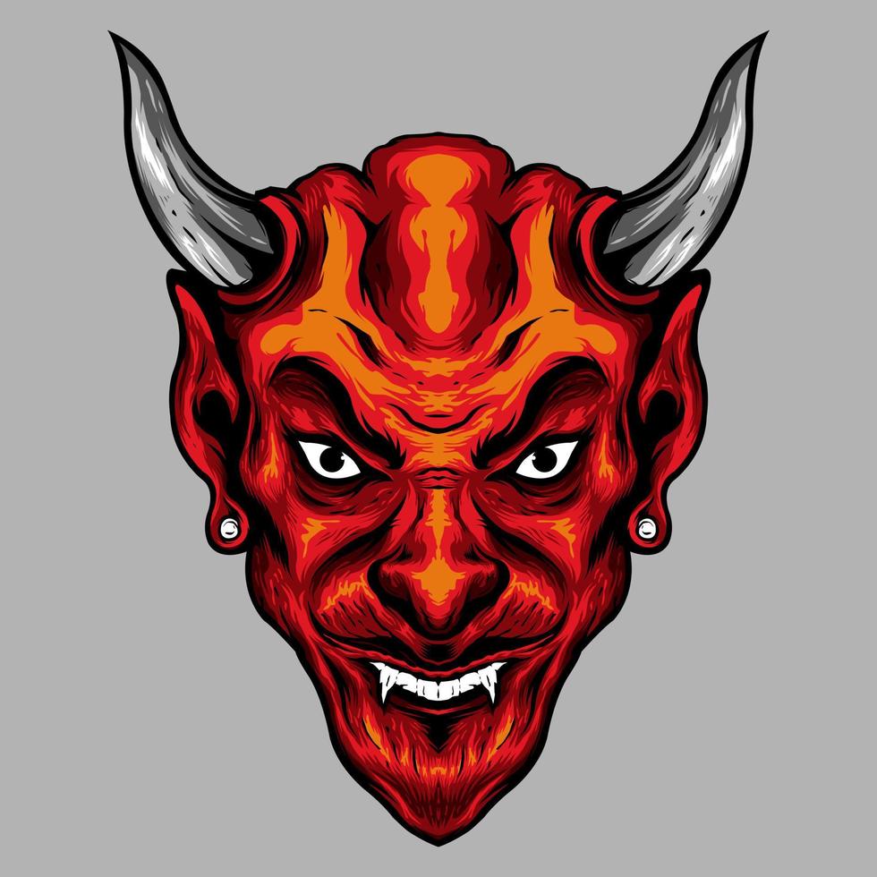 Evil red horned devil head illustration vector