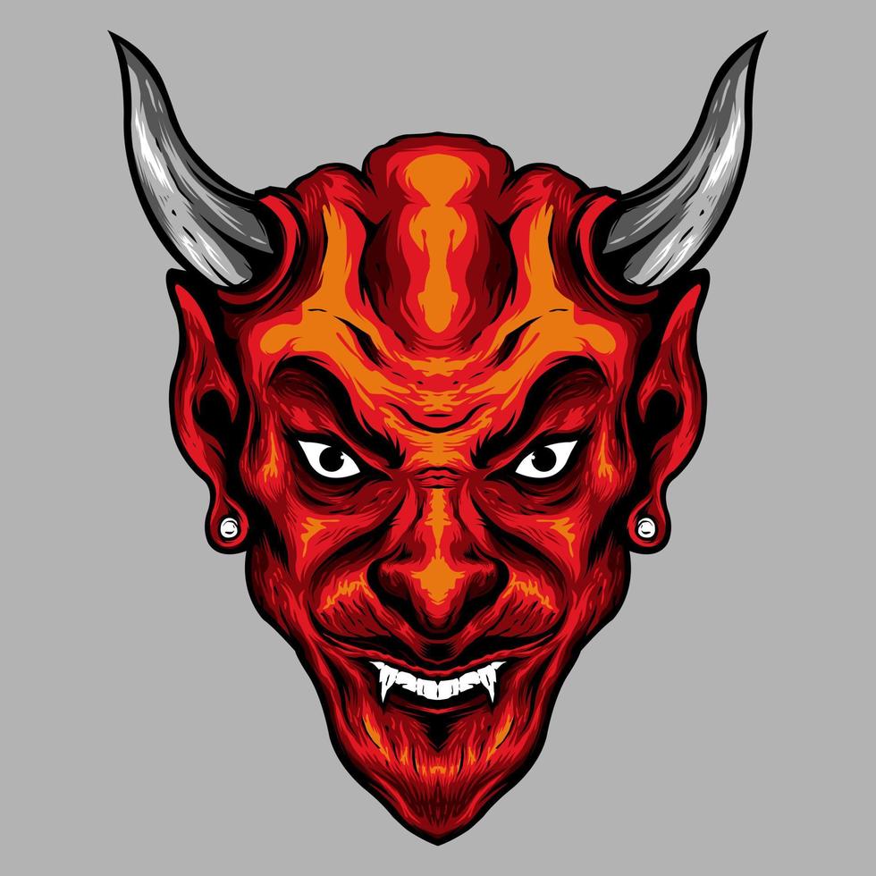 ilustración de cabeza de diablo con cuernos rojos malvados vector