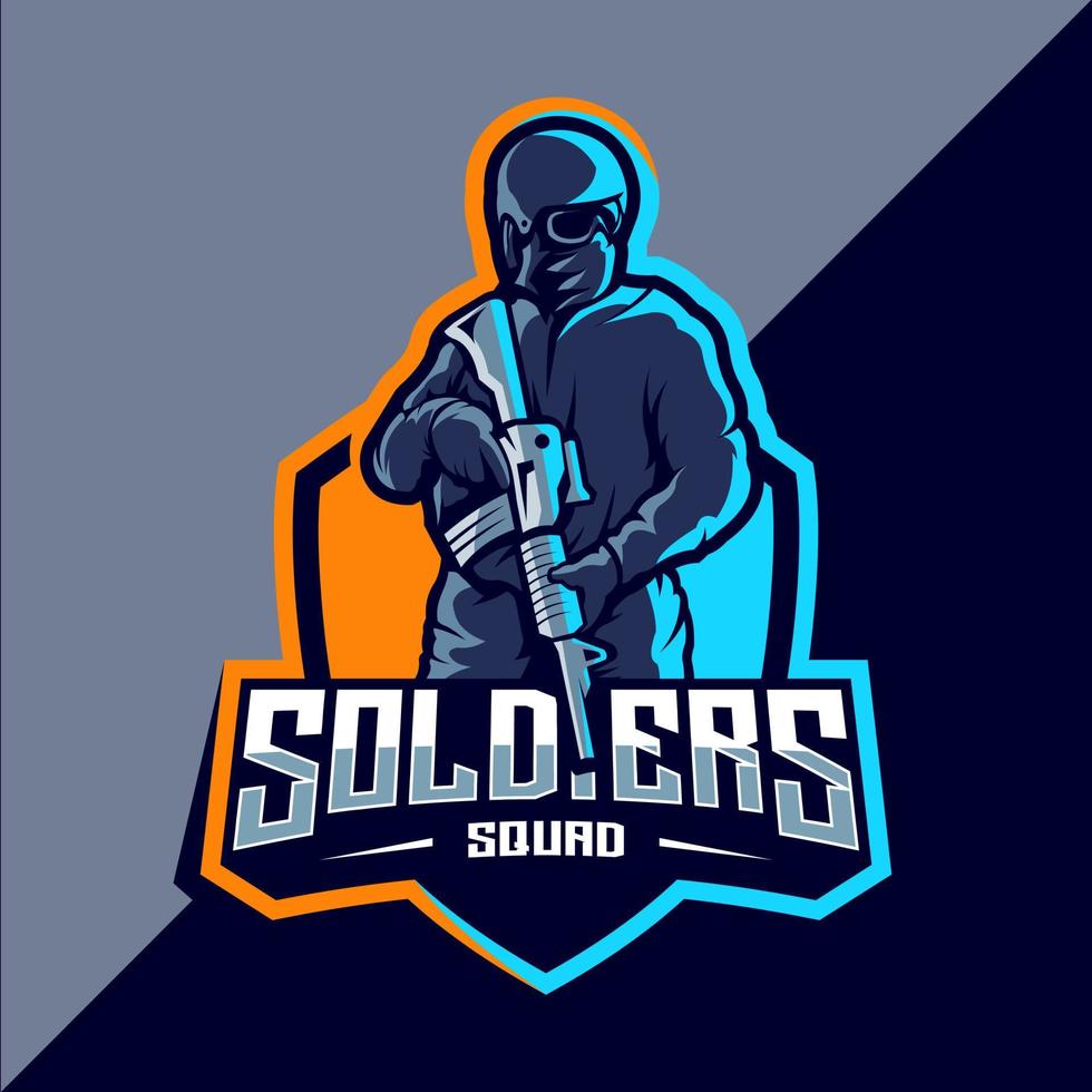 diseño de logotipo de esport de mascota de soldado vector