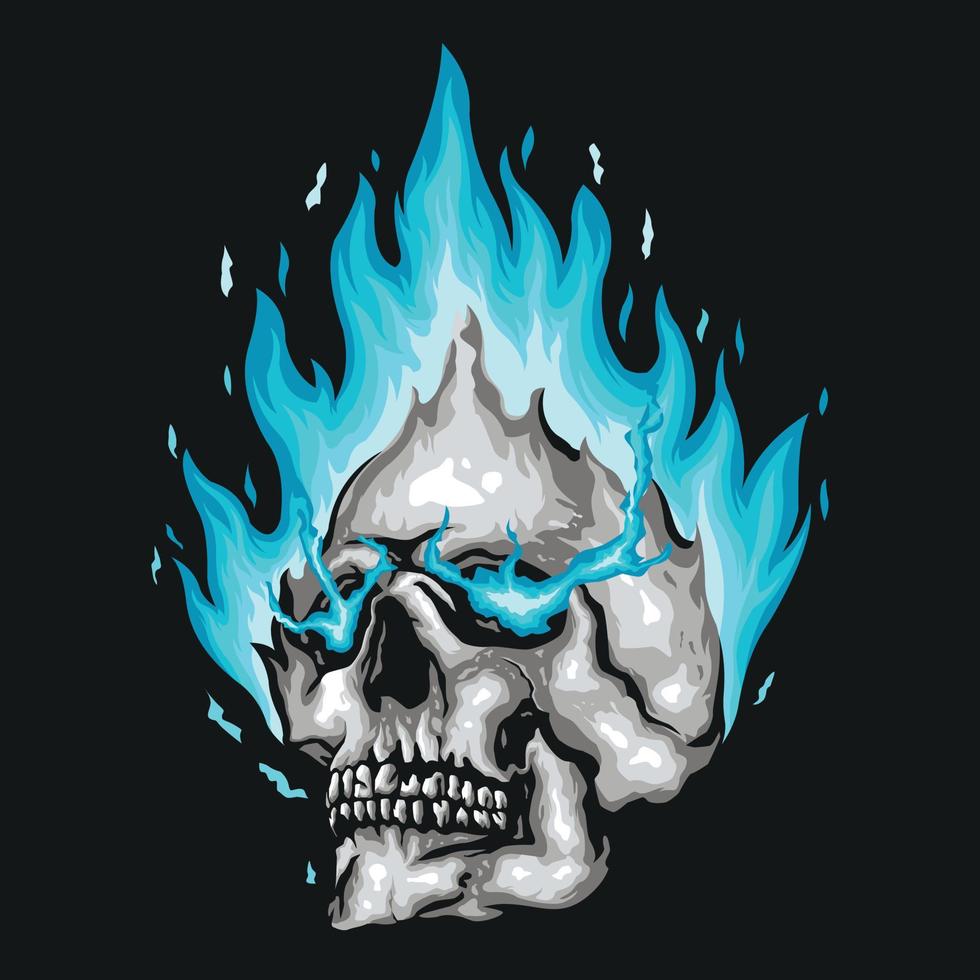 ilustración de cabeza de cráneo de fuego azul vector