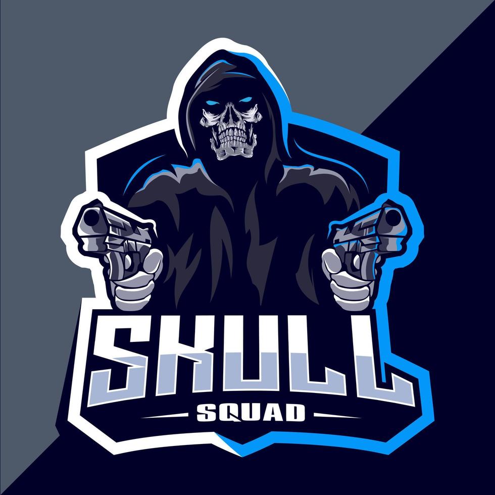 Skull squad with gun mascot esport logo vector