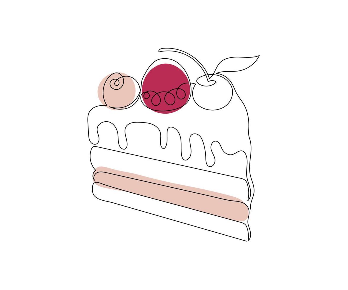 a piece of cake drawn with a monoline, one line art, contour. the logo of the confectionery, cafeteria vector