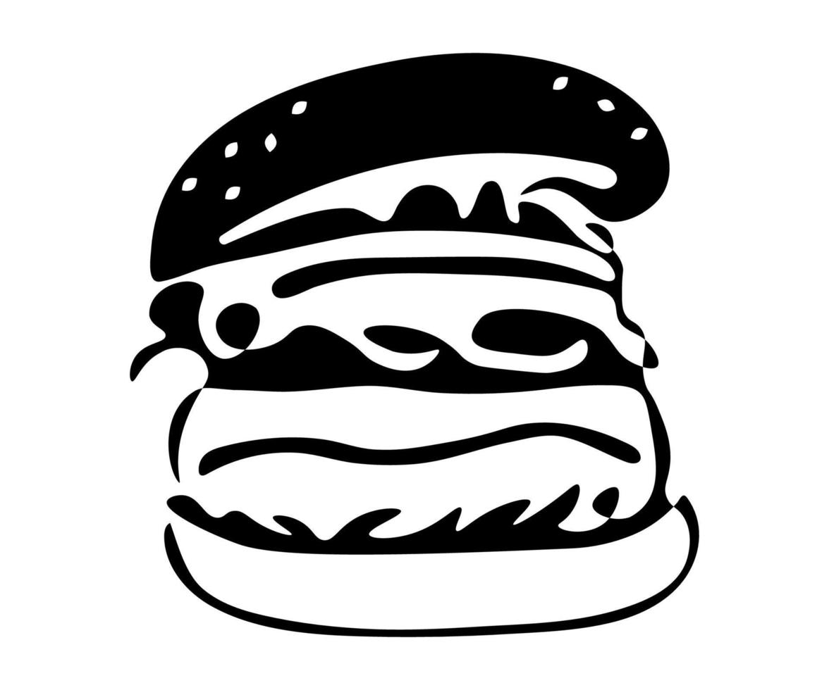 logotipo de hamburguesa monocromo en blanco y negro. logotipo de comida rápida vector