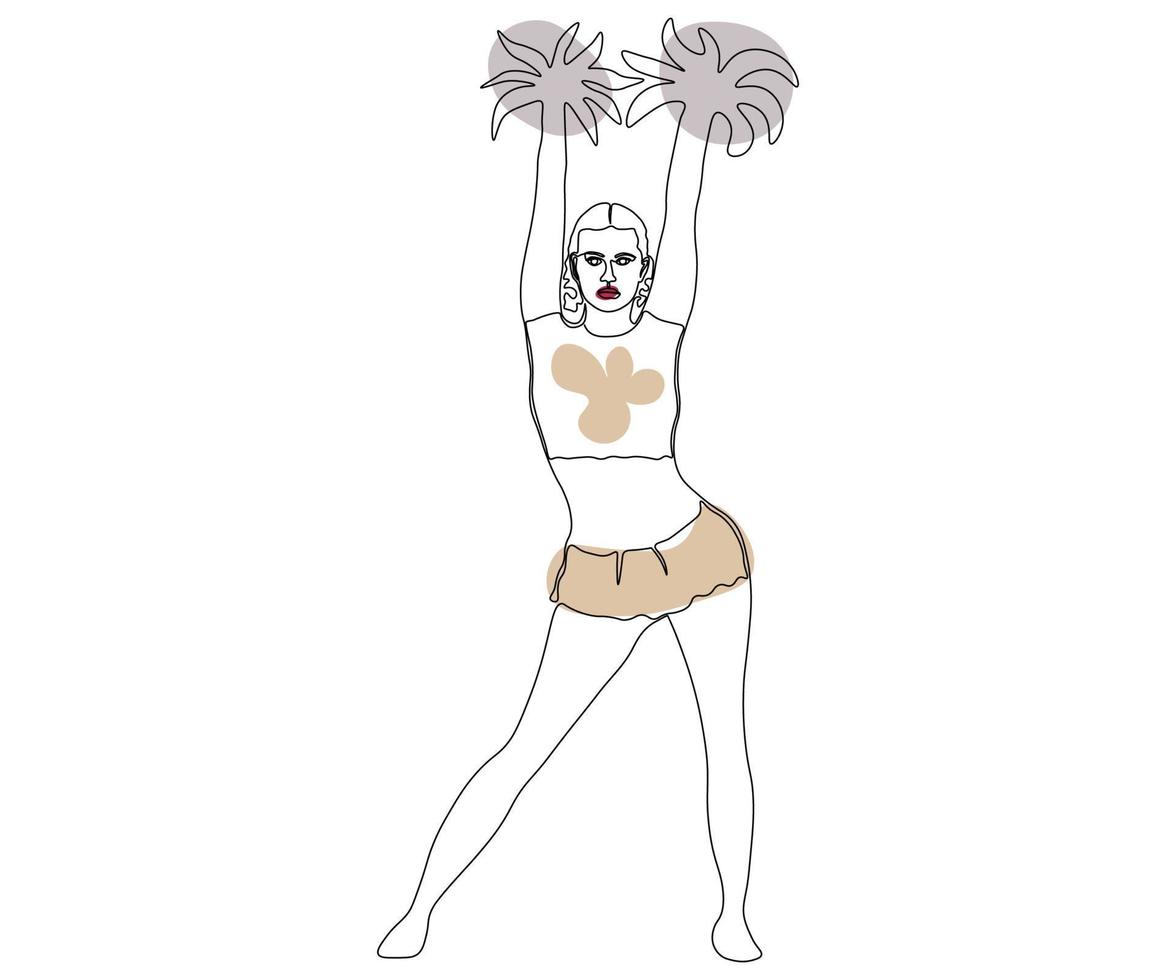 cheerleader girl drawn with a monoline, one line art, contour,logo vector