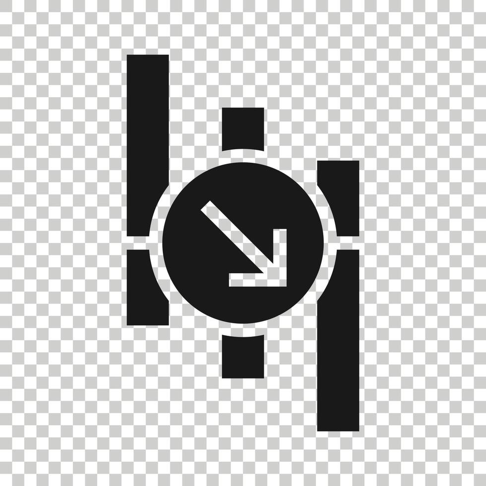 Market trend icon in flat style. Decline arrow with magnifier vector illustration on white isolated background. Decrease business concept.