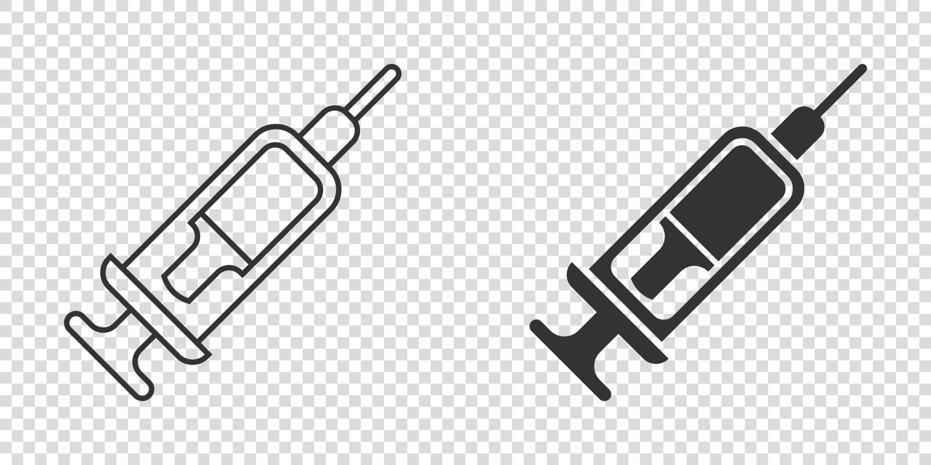 Syringe icon in flat style. Coronavirus vaccine inject vector illustration on isolated background. Covid-19 vaccination sign business concept.