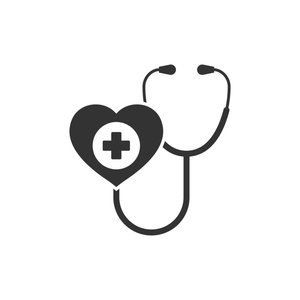 Stethoscope icon in flat style. Heart diagnostic vector illustration on isolated background. Medicine sign business concept.