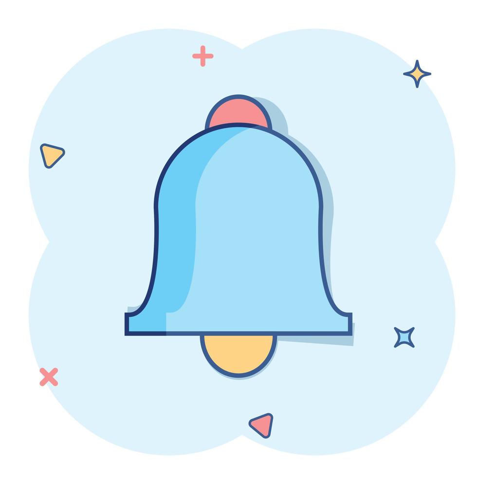 Vector cartoon bell icon in comic style. Alarm bell concept illustration pictogram. Handbell business splash effect concept.