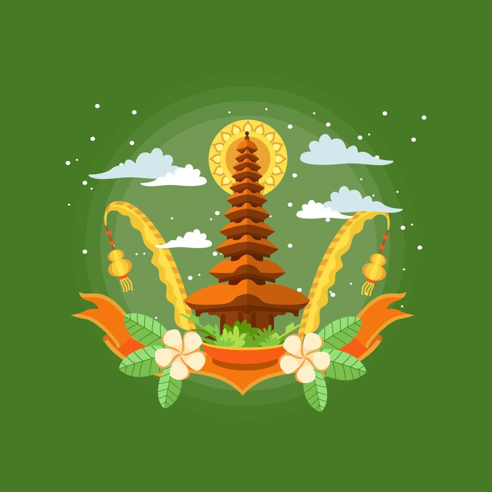 Balinese greeting happy Galungan Kuningan ceremony days vector illustration.use for greeting card, poster, banner, web, social media, print, book illustration