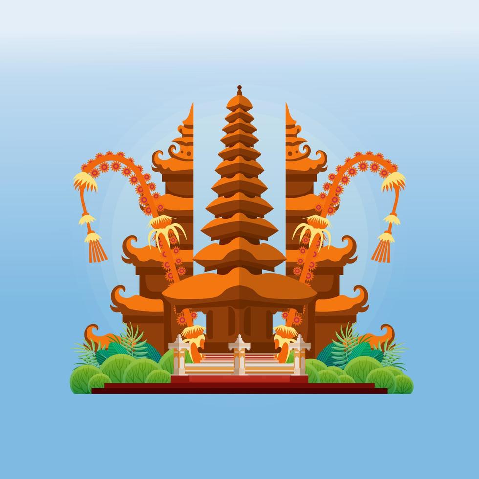 Bali's Day Vector Illustration fit for Poster Banner and Template, Indonesain Bali's Nyepi Day, Hari Nyepi, Hindu Statue Silhouette and Temple