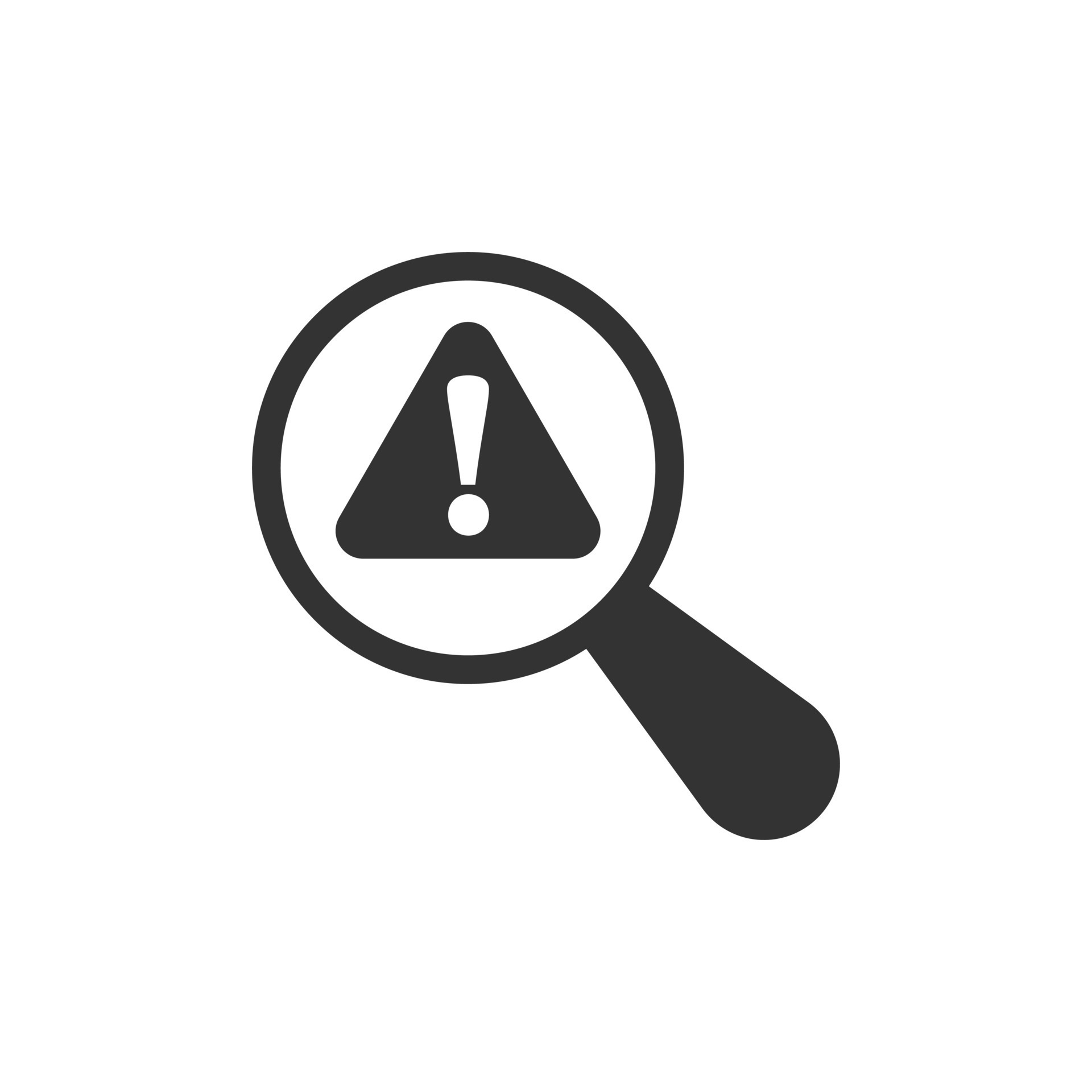 Risk analysis icon in flat style. Exclamation magnifier vector