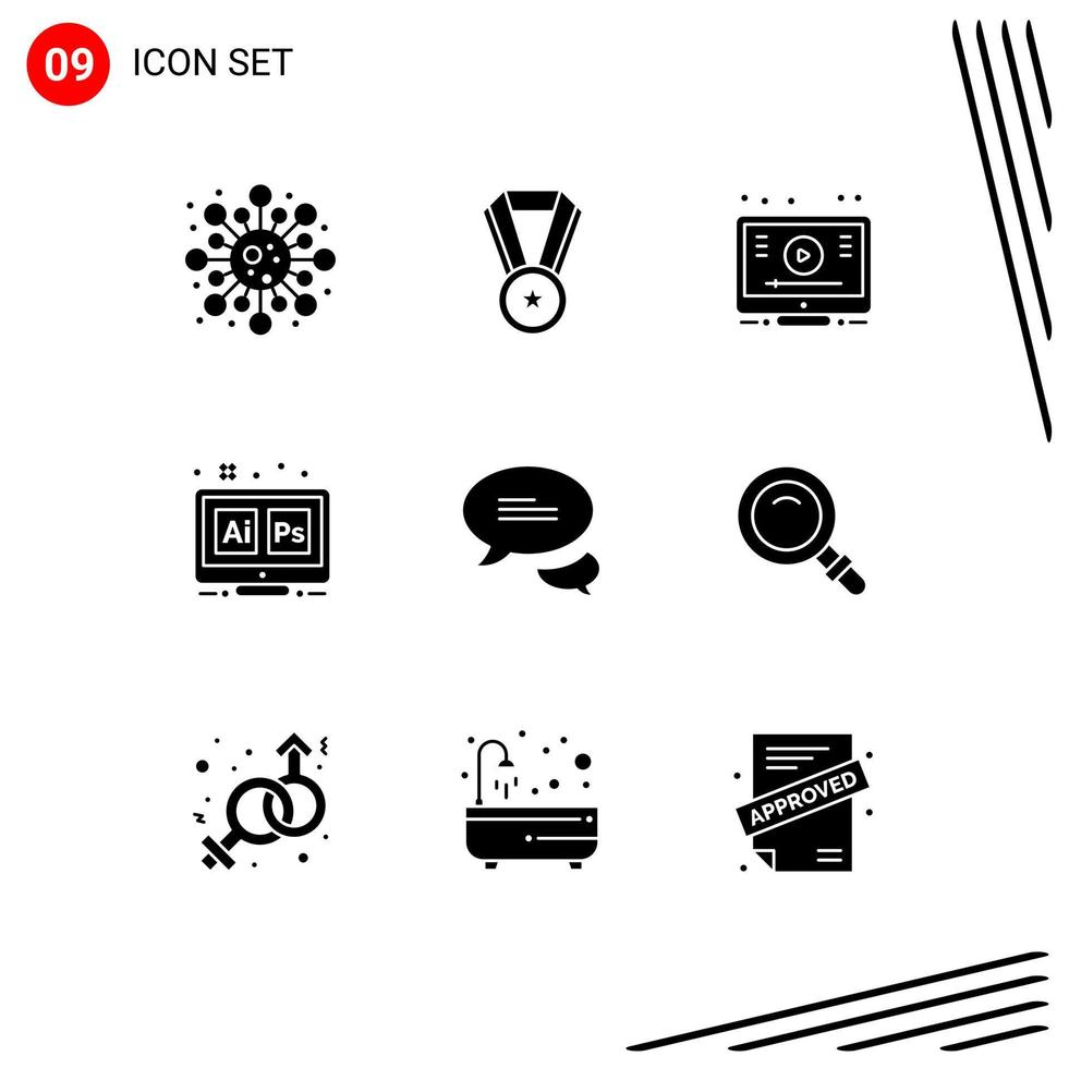 9 User Interface Solid Glyph Pack of modern Signs and Symbols of messaging ai online tool hex Editable Vector Design Elements