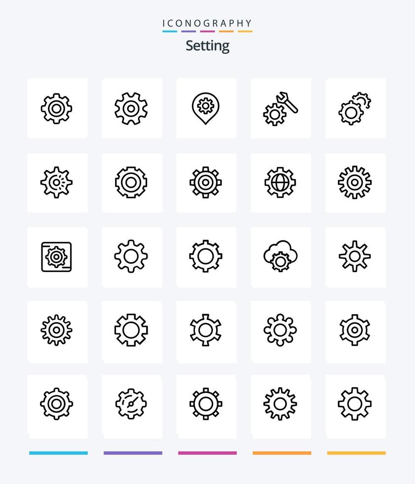 Creative Setting 25 OutLine icon pack  Such As setting. gear. gear. gear. setting vector