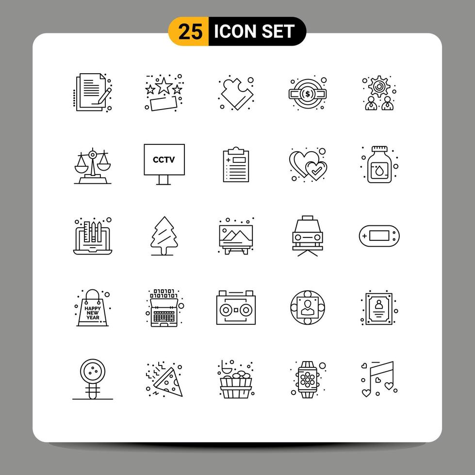 Set of 25 Commercial Lines pack for teamwork management complex service legal service Editable Vector Design Elements
