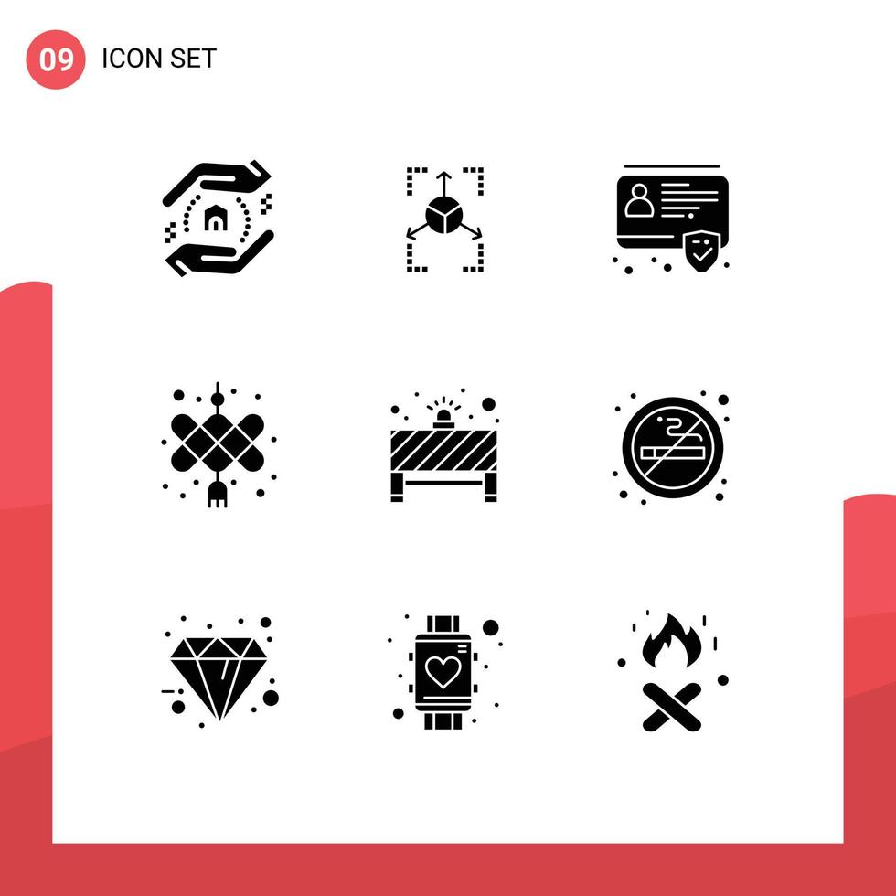 Modern Set of 9 Solid Glyphs and symbols such as red light notice badge board cny Editable Vector Design Elements