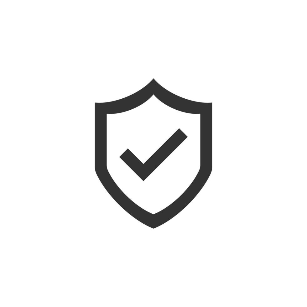 Shield with check mark icon in flat style. Protect vector illustration on white isolated background. Checkmark guard business concept.