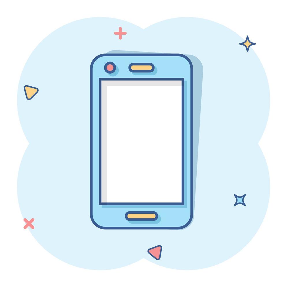 Phone device sign icon in comic style. Smartphone vector cartoon illustration on white isolated background. Telephone business concept splash effect.
