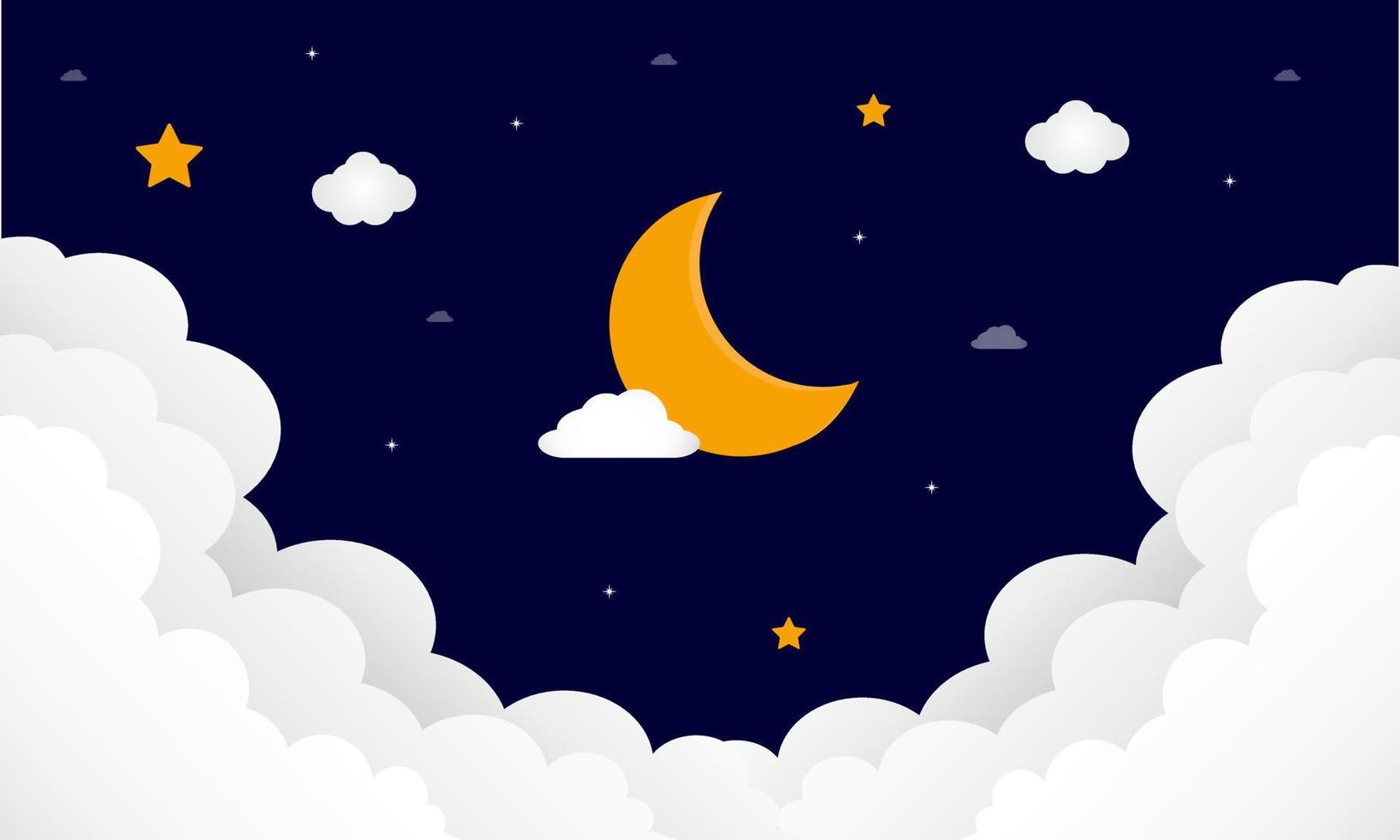 dulces sueños. luna creciente, nubes y estrellas en el fondo nocturno. ilustración vectorial vector