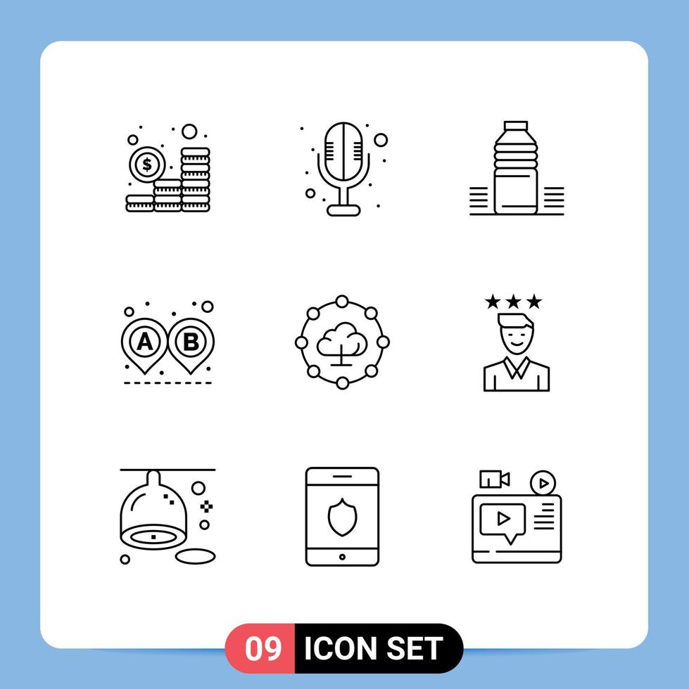Stock Vector Icon Pack of 9 Line Signs and Symbols for network ride water route destination Editable Vector Design Elements