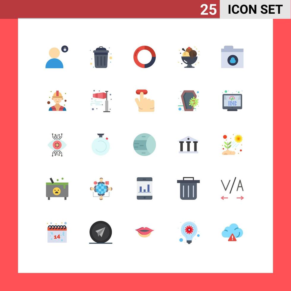 Pack of 25 Modern Flat Colors Signs and Symbols for Web Print Media such as sweet ice cream recycle dessert pie Editable Vector Design Elements