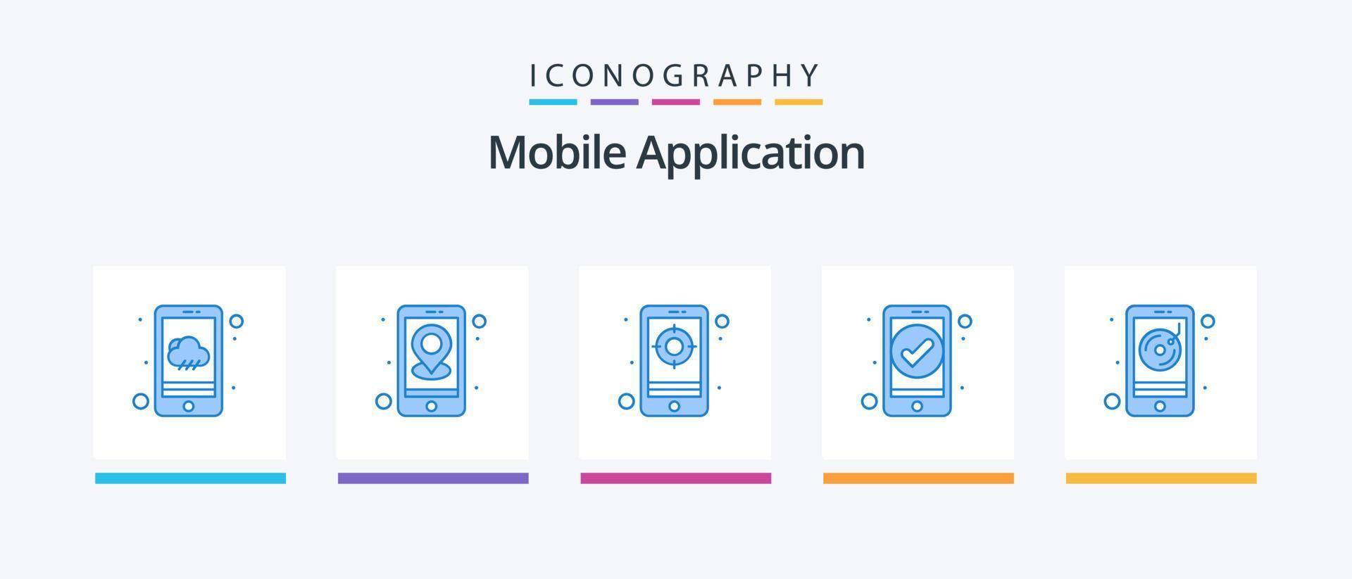 Mobile Application Blue 5 Icon Pack Including broadcasting. ui. application. essential. app. Creative Icons Design vector