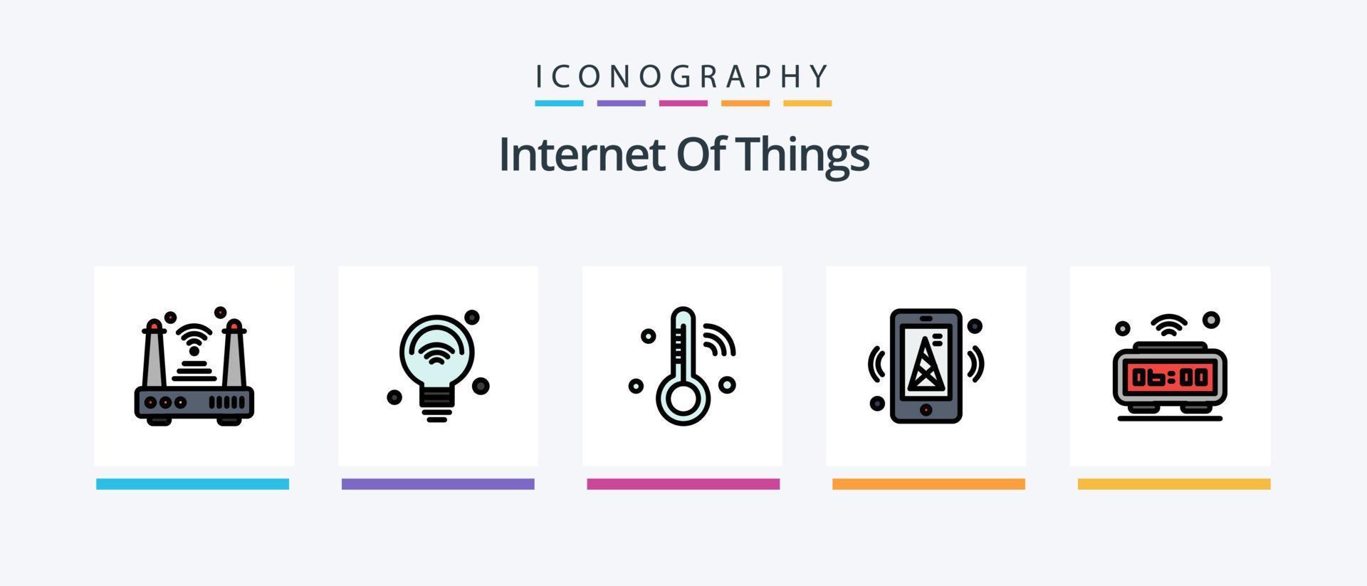 La línea de Internet de las cosas llenó el paquete de 5 iconos, incluido el enrutador. Internet. seguro. Wifi. Internet de las Cosas. diseño de iconos creativos vector