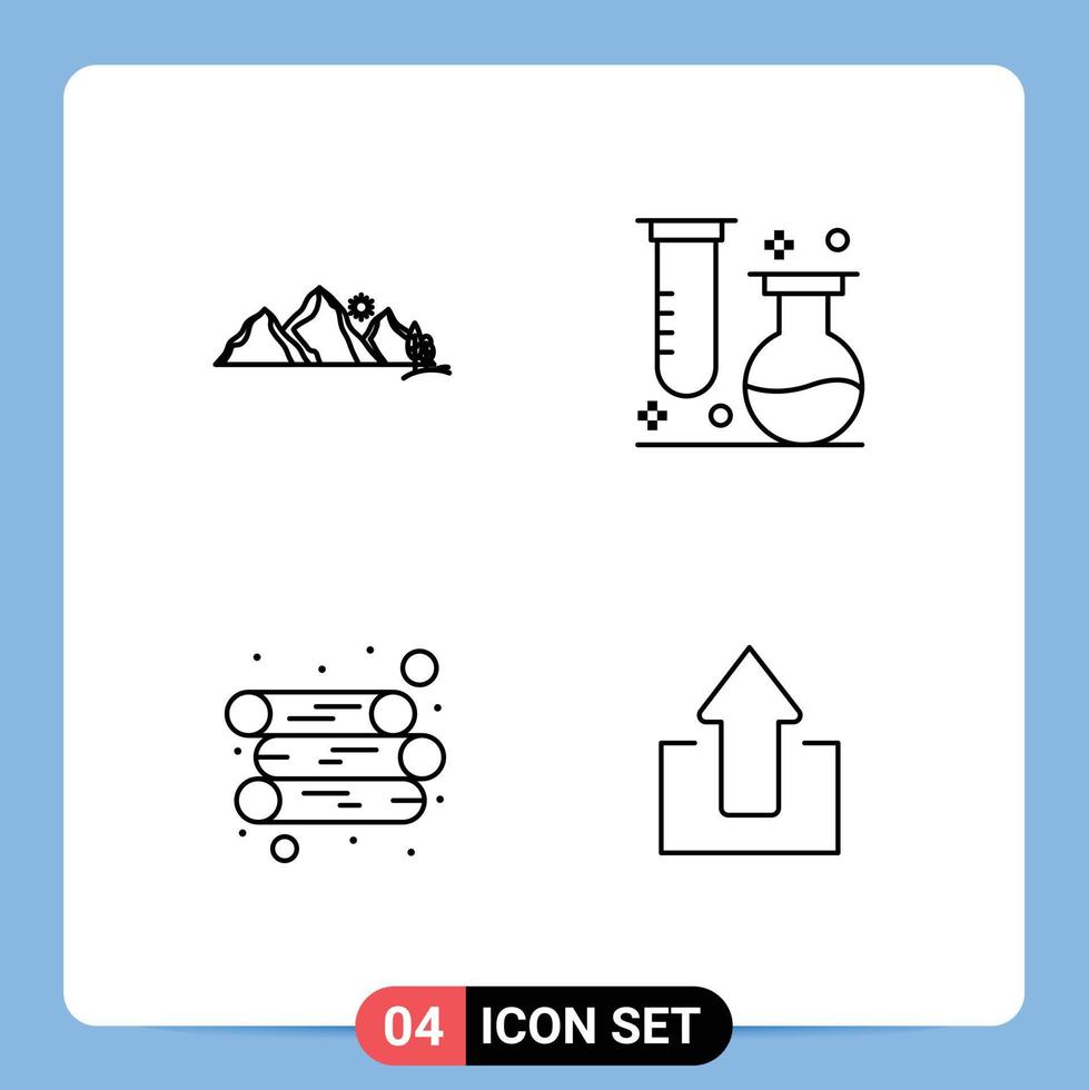 conjunto moderno de 4 pictografías de colores planos de línea de relleno de matraces de montaña de tubo de montaña registran elementos de diseño de vectores editables