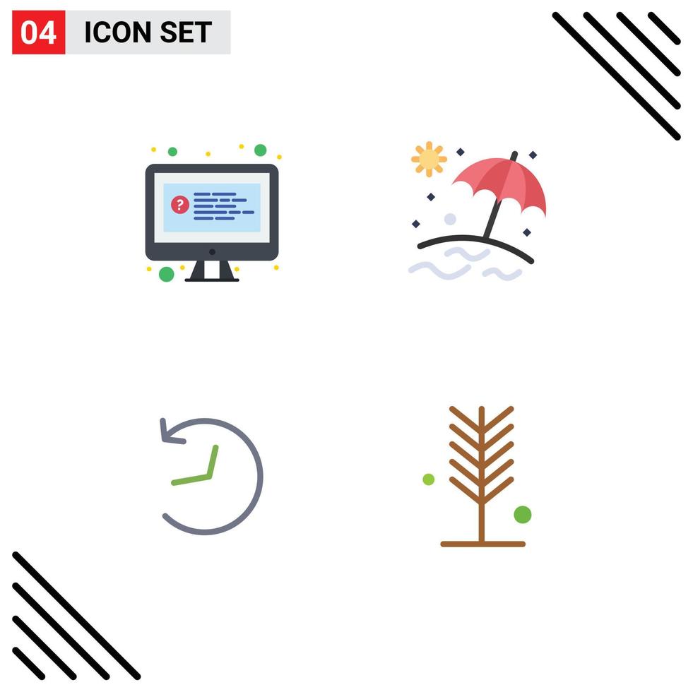 Set of 4 Vector Flat Icons on Grid for computer refresh chat vacation environment Editable Vector Design Elements