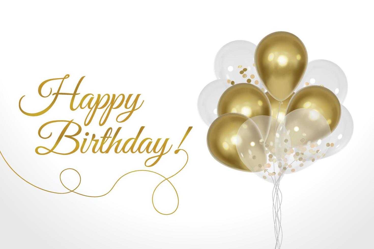 Realistic gold and transparent balloons happy birthday background vector