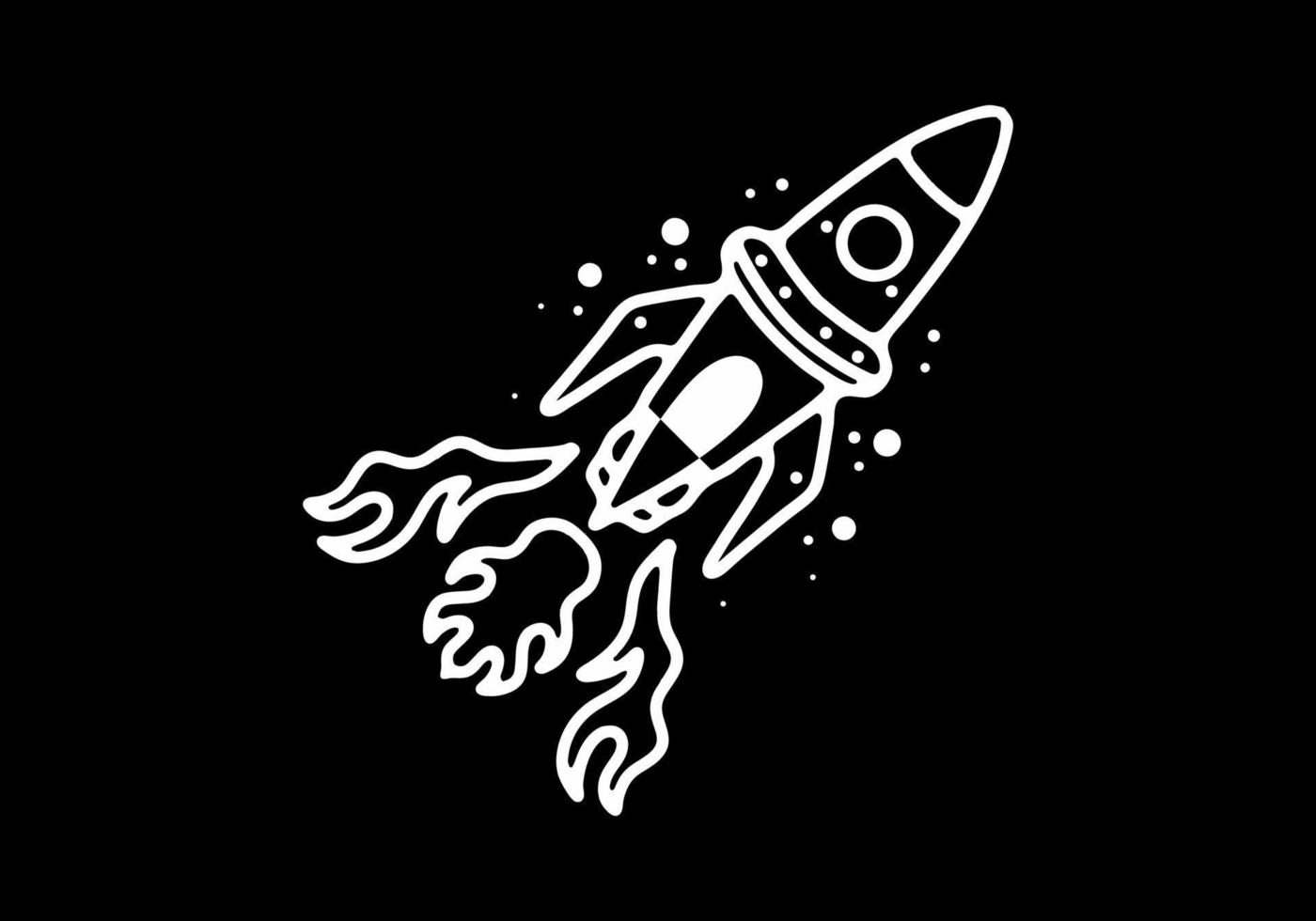 Line art illustration tattoo design of a space rocket vector