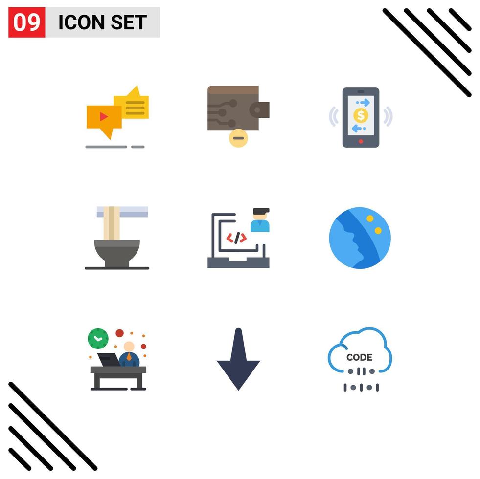 Stock Vector Icon Pack of 9 Line Signs and Symbols for develop ramen connections noodles chinese Editable Vector Design Elements