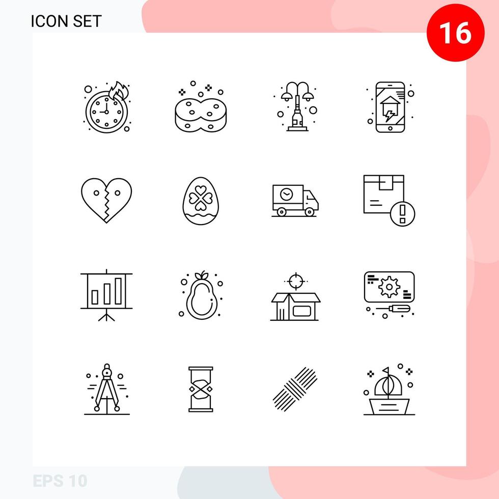 Modern Set of 16 Outlines and symbols such as heart home wifi light home networking domestics Editable Vector Design Elements