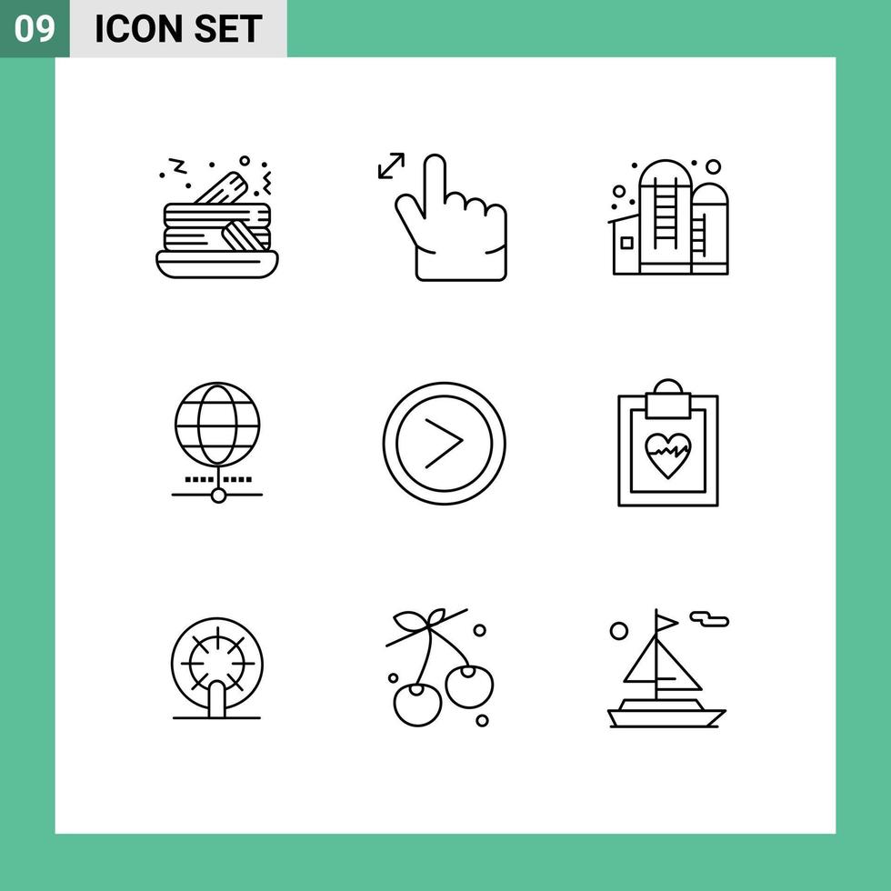 Modern Set of 9 Outlines and symbols such as user interface grain arrow browser Editable Vector Design Elements